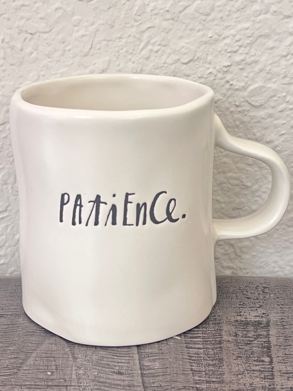 Rae Dunn Artisan Collection by Magenta “Patience” White Ceramic Mug Cup